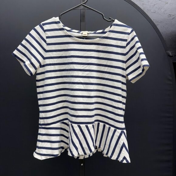J. Crew Tops - J. Crew Navy and White Peplum Top